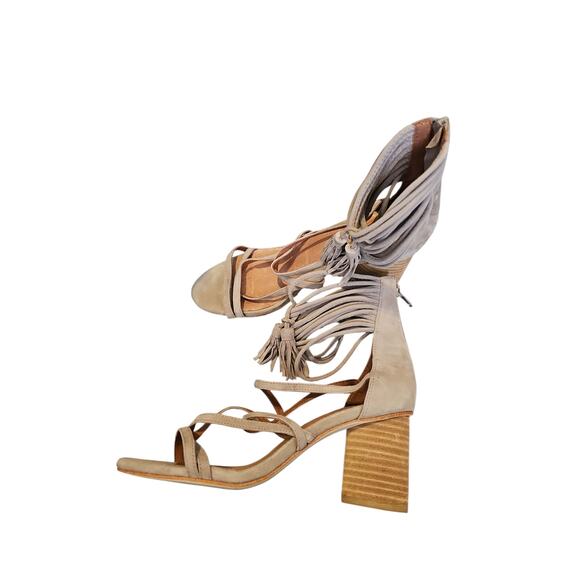 Jeffrey Campbell Despina Sandal Heels Women's size 7.5 Suede Strappy Tan SH166 - Picture 6 of 6